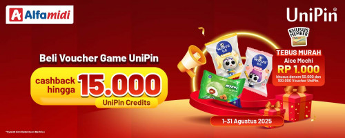 Beli Voucher Game UniPin di Alfamidi, Cashback 15.000 UniPin Credits & Tebus Murah Mochi Aice hanya Rp 1.000!